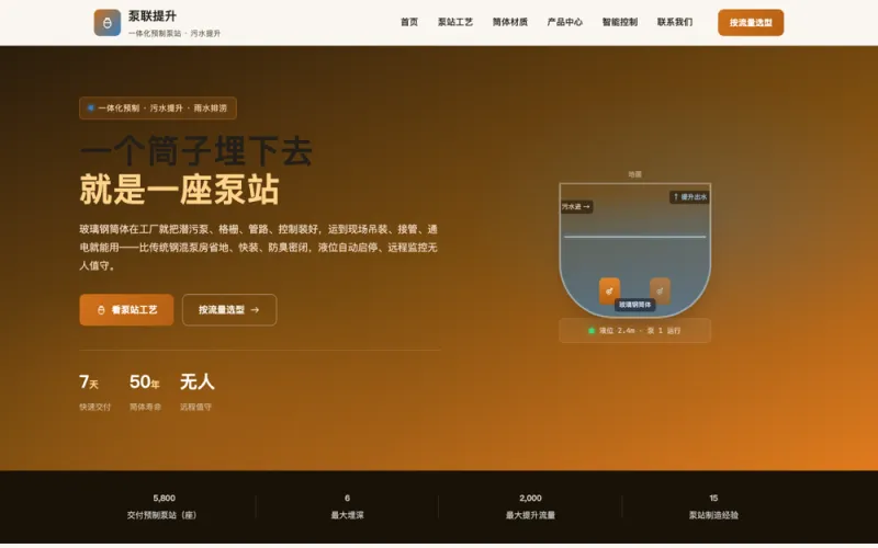 泵联提升 — 一体化预制泵站官网案例截图
