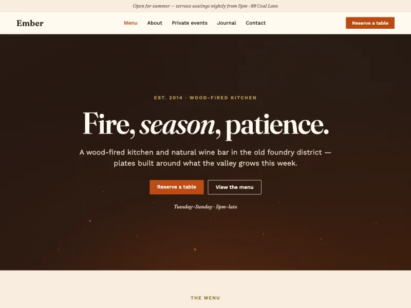 Ember — 餐饮门店官网案例截图