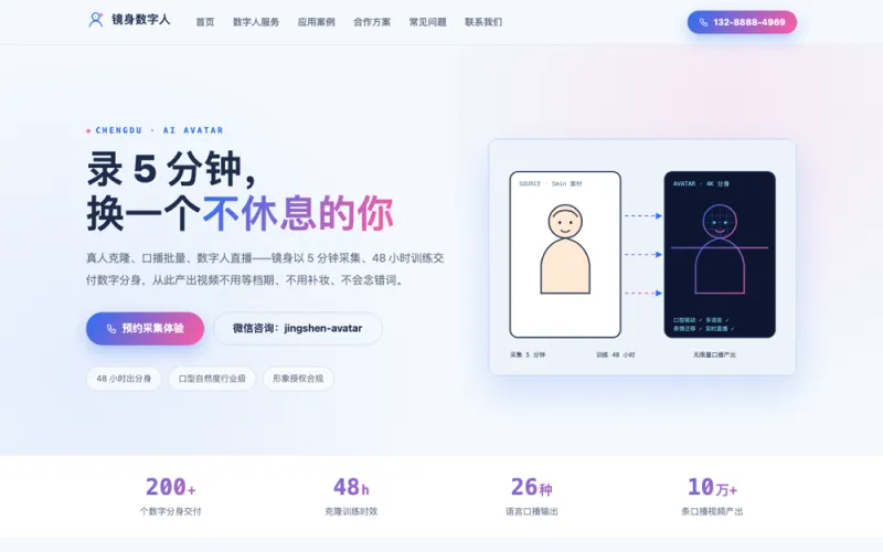 镜身数字人 — AI数字人官网案例截图
