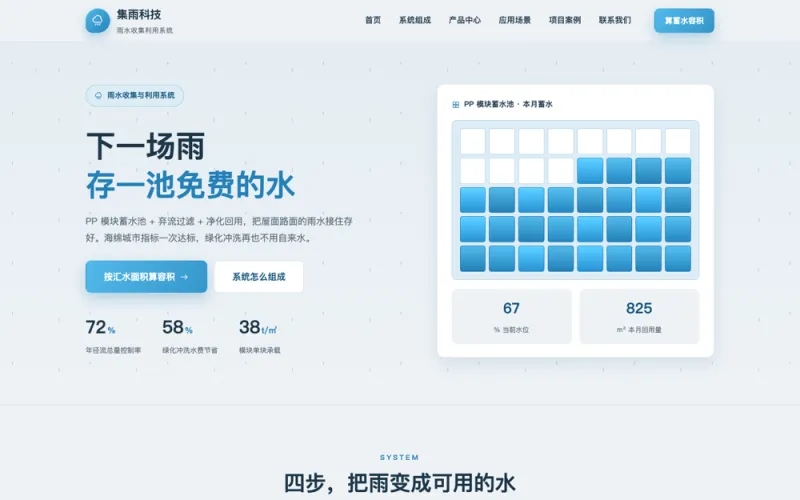 集雨科技 — 雨水收集利用系统官网案例截图
