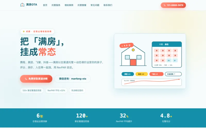 满房OTA — 酒店民宿代运营官网案例截图