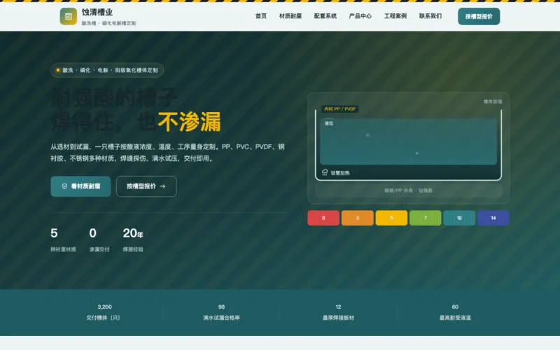 蚀清槽业 — 酸洗槽官网案例截图