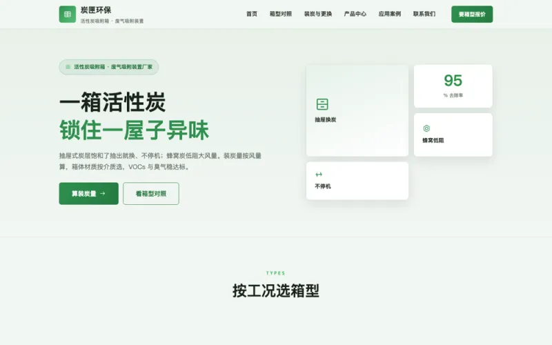 炭匣环保 — 活性炭箱官网案例截图